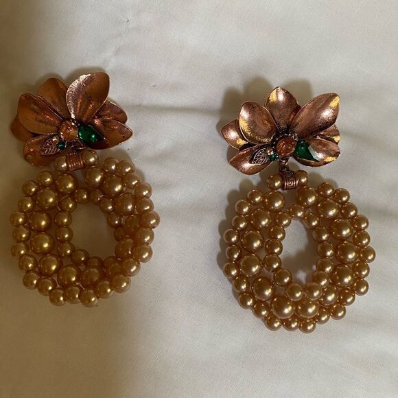 Bohemian rose gold pearl earrings M46 - Picture 3 of 4